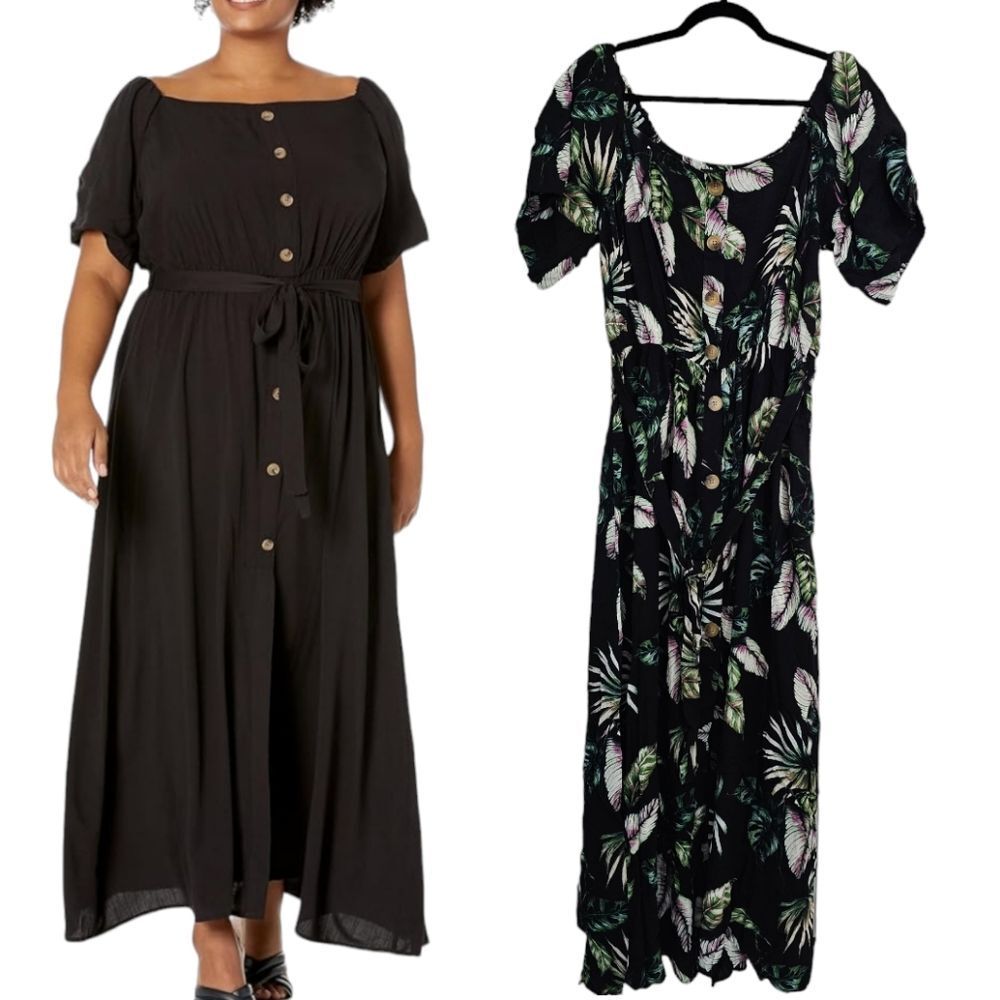 City Chic Women's Plus Size Tropical Tie Waist Maxi Dress Puff Sleeve Small / 16